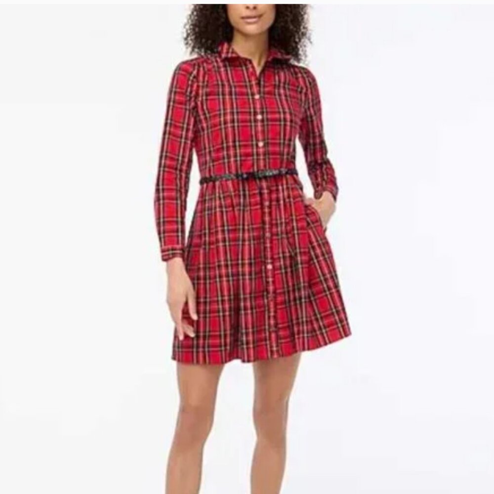 J. Crew Tartan Collared Button Up Shirt Dress Red Black Multi 4